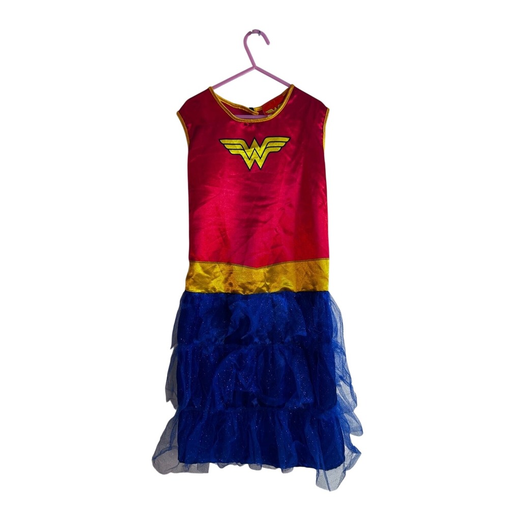 Wonder Woman Costume Dress Large Red Blue Glitter Tulle Superhero Kids